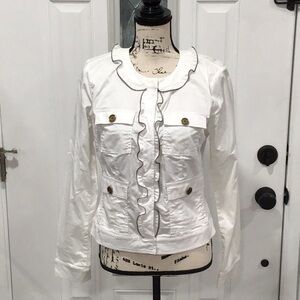 NWOT. MICHAEL KORS Ruffle Zipper Utility Jacket White Button Closure P2P 18.5”